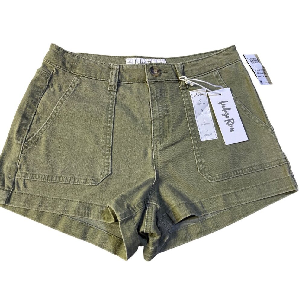 Indigo Rein Womens Size 9 High-Waist Denim Shorts Cedar Green